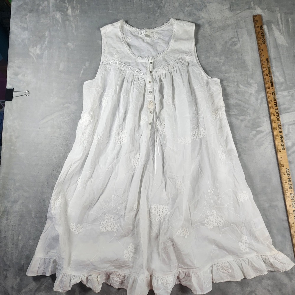 Eileen West White Cotton Sleeveless Nightgown L Prairie Cottagecore Sleepwear